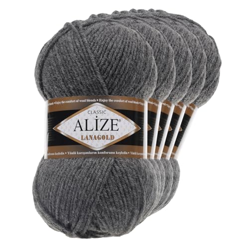5 x 100 g ALIZE Lanagold 49% Wolle Strickgarn Winterwolle Schurwolle Farbwahl, Farbe:anthrazit 5 x 100 g ALIZE Lanagold 49% Wolle Strickgarn Winterwolle Schurwolle Farbwahl, Farbe:anthrazit von maDDma