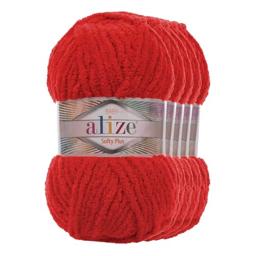 5 x 100g Kuschelgarn Alize Softy Plus Baby Oeko-Tex 100 Strickgarn Kuschelwolle Babywolle Farbwahl, Farbe:56 rot 5 x 100g Kuschelgarn Alize Softy Plus Baby Oeko-Tex 100 Strickgarn Kuschelwolle Babywolle Farbwahl, Farbe:56 rot von maDDma