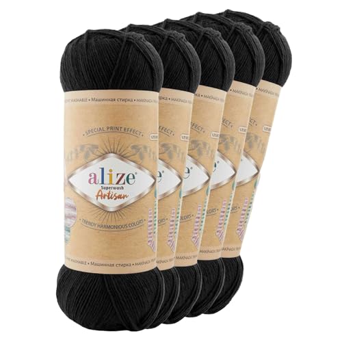 5 x 100g Sockenwolle Alize Superwash Artisan 75% Wolle Strickwolle Häkelgarn Farbwahl, Farbe:60 schwarz 5 x 100g Sockenwolle Alize Superwash Artisan 75% Wolle Strickwolle Häkelgarn Farbwahl, Farbe:60 schwarz von maDDma