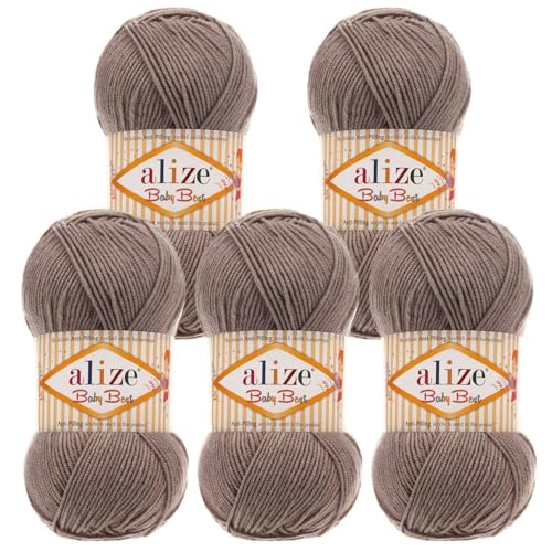 5 x 100g Strickgarn ALIZE Baby Best uni Babywolle Wolle Antipilling 44 Farben, Farbe:534 hellbraun von maDDma