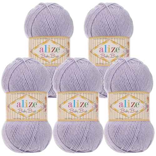 5 x 100g Strickgarn ALIZE Baby Best uni Babywolle Wolle Antipilling 44 Farben, Farbe:682 flieder von maDDma