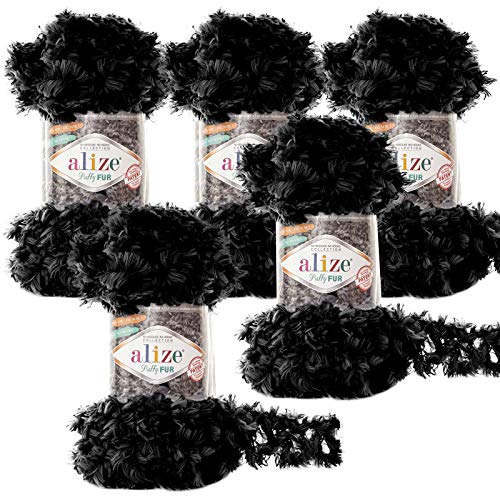 5 x 100g Strickgarn ALIZE Puffy Fur Uni, Fransenstrickgarn Fingerstrick-Wolle ohne Nadel Farbwahl, Farbe:6101 schwarz 5 x 100g Strickgarn ALIZE Puffy Fur Uni, Fransenstrickgarn Fingerstrick-Wolle ohne Nadel Farbwahl, Farbe:6101 schwarz von maDDma