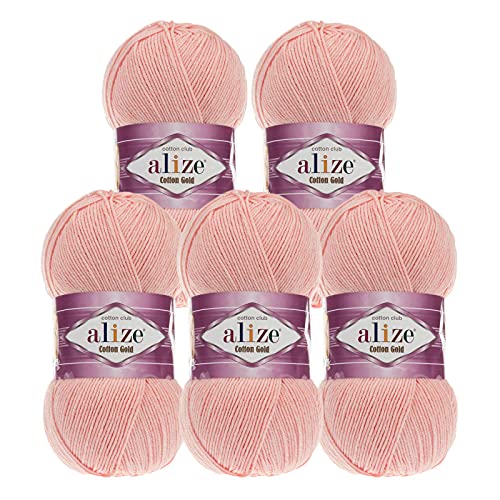 5 x 100g Strickgarn Alize Cotton Gold Uni Klassikgarn Häkelgarn Strick-Wolle Farbwahl, Farbe:393 hellrosa von maDDma