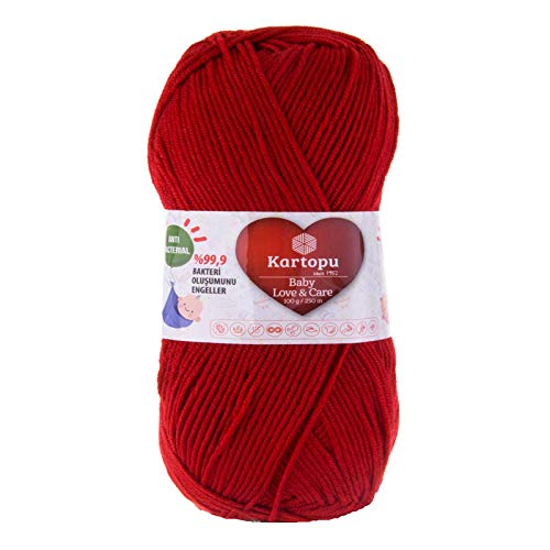 5 x 100g Strickgarn Kartopu Baby Love and Care antibakteriell Babywolle Babystrickgarn Häkelgarn Farbwahl, Farbe:K125 karminrot von maDDma