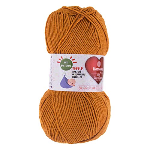 5 x 100g Strickgarn Kartopu Baby Love and Care antibakteriell Babywolle Babystrickgarn Häkelgarn Farbwahl, Farbe:K1854 terracotta von maDDma