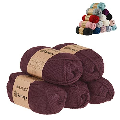 5 x 100g Strickgarn Kartopu Melange Wool Strick-Wolle Garn Häkelgarn Wolle Farbwahl, Farbe:K1707 traube von maDDma