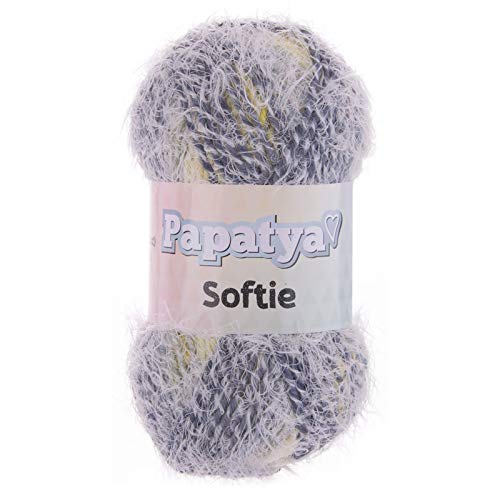 500g Farbverlaufsgarn Papatya Softie Fransenstrickgarn Fransen-Wolle Strickgarn Farbwahl, Farbe:709 Weiß-Gelb-Grautöne von maDDma