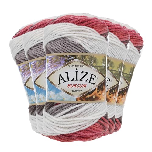 500g Strick-Garn ALIZE BURCUM Batik Strick-Wolle Handstrickgarn, Farbe wählbar, Farbe:1984 creme-braun-rot von maDDma