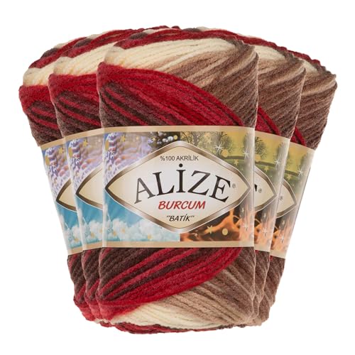 500g Strick-Garn ALIZE BURCUM Batik Strick-Wolle Handstrickgarn, Farbe wählbar, Farbe:4574 rot-braun-creme von maDDma