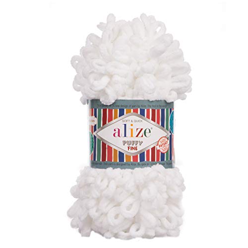 500g Strickgarn ALIZE Puffy Fine Uni, stricken ohne Nadeln auch für Anfänger geeignet, Farbe:55 weiß 500g Strickgarn ALIZE Puffy Fine Uni, stricken ohne Nadeln auch für Anfänger geeignet, Farbe:55 weiß von maDDma
