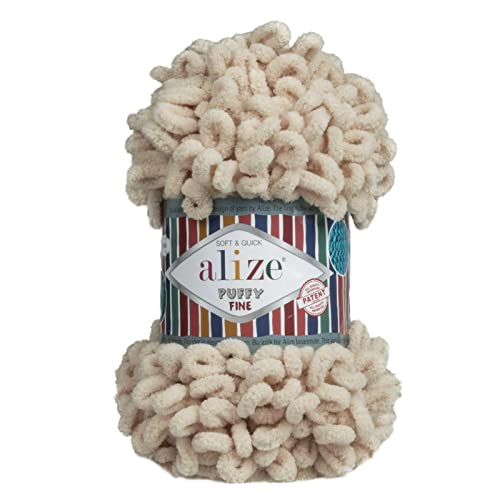 500g Strickgarn ALIZE Puffy Fine Uni, stricken ohne Nadeln auch für Anfänger geeignet, Farbe:599 elfenbein 500g Strickgarn ALIZE Puffy Fine Uni, stricken ohne Nadeln auch für Anfänger geeignet, Farbe:599 elfenbein von maDDma