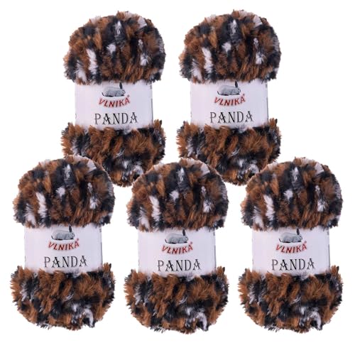 500g Strickgarn Panda Strick-Wolle Kuschelwolle Plüschwolle - Farbwahl, Farbe:032 weiß-braun-schwarz von maDDma