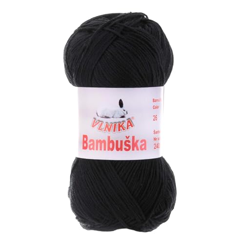 50g Strick- u. Häkelgarn Bambuska Strickgarn Bambus-Viskose Baumwolle unifarben, Farbwahl, Farbe:26 schwarz von maDDma