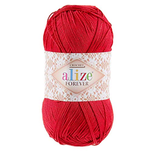 50g Strickgarn Alize Forever Strickwolle Klassikgarn Häkelgarn Sommergarn Handstrickgarn Farbwahl, Farbe:106 rot von maDDma