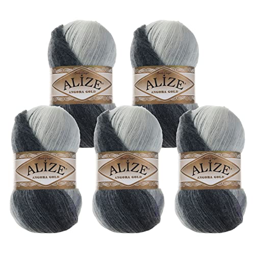 Alize Angora Gold Batik 5 x 100g Farbverlaufsgarn 20% Wolle Winterwolle Häkelgarn mehrfarbig Farbwahl, Farbe:1900 Nebelzauber von maDDma