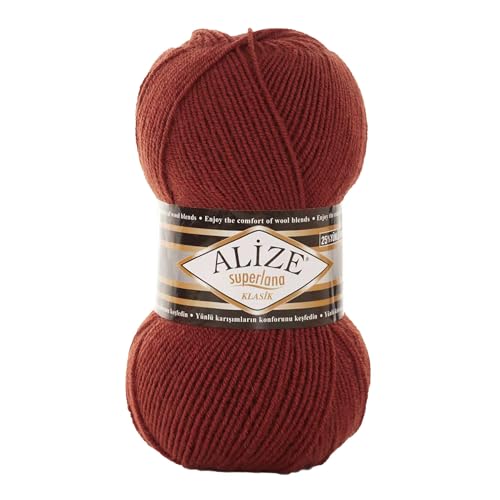 Alize Superlana Klasik unifarben 100g Strickgarn Strickwolle 25% Wolle, Farbwahl, Farbe:36 rotbraun von maDDma