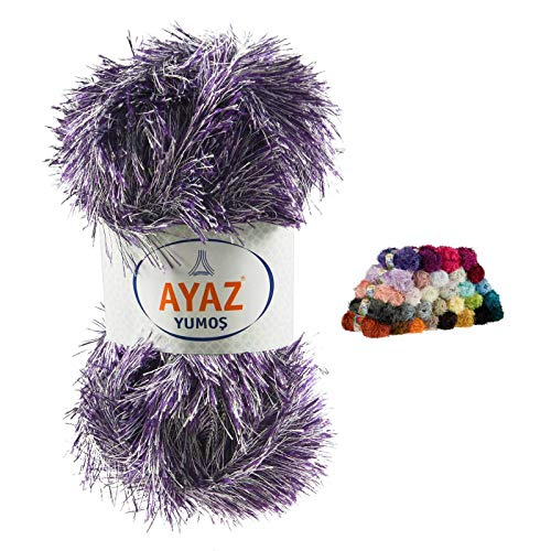 Fransen-Strickgarn Yumos 140m/100g Fancy Garn Strickwolle 40 Farben, Farbe:1000-1188 lila weiß von maDDma