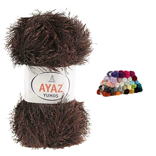 Fransen-Strickgarn Yumos 140m/100g Fancy Garn Strickwolle 40 Farben, Farbe:6195 schokobraun von maDDma