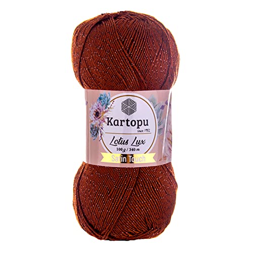 Glitzerwolle Kartopu Lotus Lux 100g Strickgarn Wolle mit Glitzer Oeko Tex Glitzergarn Sommer, Farbe:K834 rehbraun von maDDma