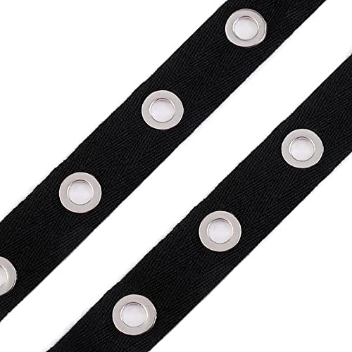 Ösen-Band gewebt ab 1m mit eingestanzten runden Ösen Größenwahl Meterware, Größe:24mm, Farbe:schwarz | Öse silbern Ösen-Band gewebt ab 1m mit eingestanzten runden Ösen Größenwahl Meterware, Größe:24mm, Farbe:schwarz | Öse silbern von maDDma