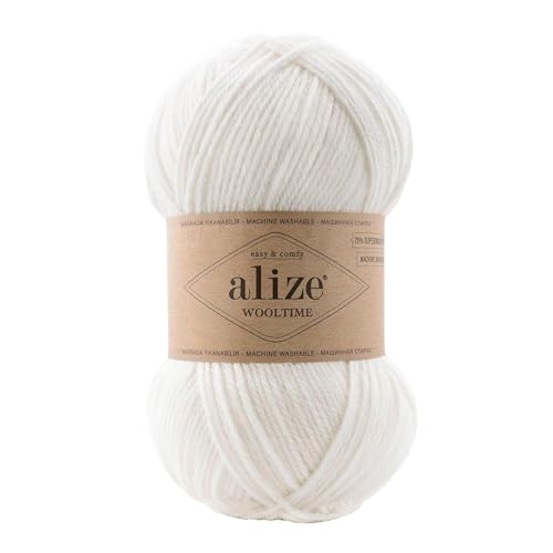 Strickgarn Alize Wooltime 100g 75% Wolle Oeko-Tex 100 Häkelgarn Farbwahl, Farbe:55 weiß von maDDma