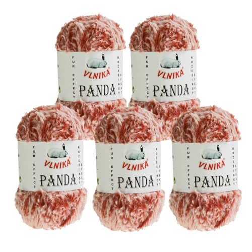 Strickgarn Panda Kunstfell 500g Strick-Wolle Kuschelwolle Plüschwolle - Farbwahl, Farbe:156 orangerot weiß von maDDma