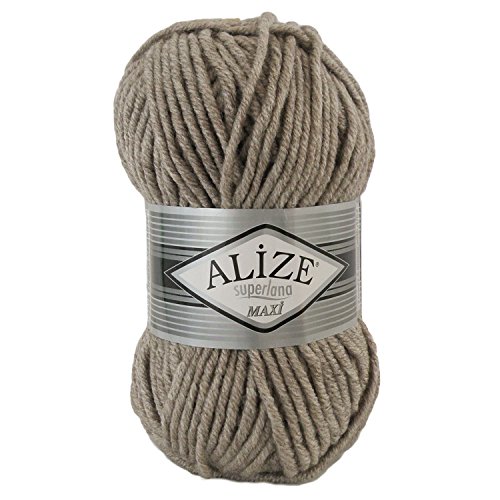 Strickgarn Strickwolle Superlana Maxi 100g 25% Wolle Wintergarn Winterwolle, 50 Farben, Farbe:207 light brown von maDDma