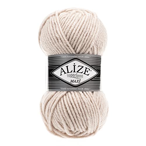 Strickgarn Strickwolle Superlana Maxi 100g 25% Wolle Wintergarn Winterwolle, 50 Farben, Farbe:599 elfenbein von maDDma