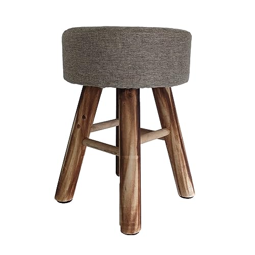 1 Hocker Sitzhocker Schemel Holz rund mit grauen Polster Makramee DIY Ø 28 cm, Größe:Ø 28 cm x 42 cm, Farbe:grau von maDDma