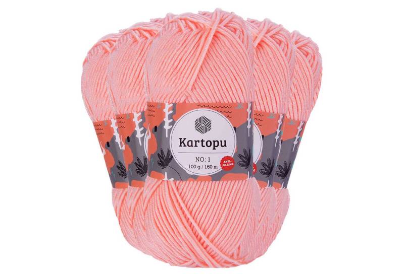 maDDma 5 x 100g Strickwolle Kartopu NO:1 Polyacryl-Wolle Anti Pilling Effekt Häkelwolle, 800 m (Sparpaket), K253 hell lachs von maDDma