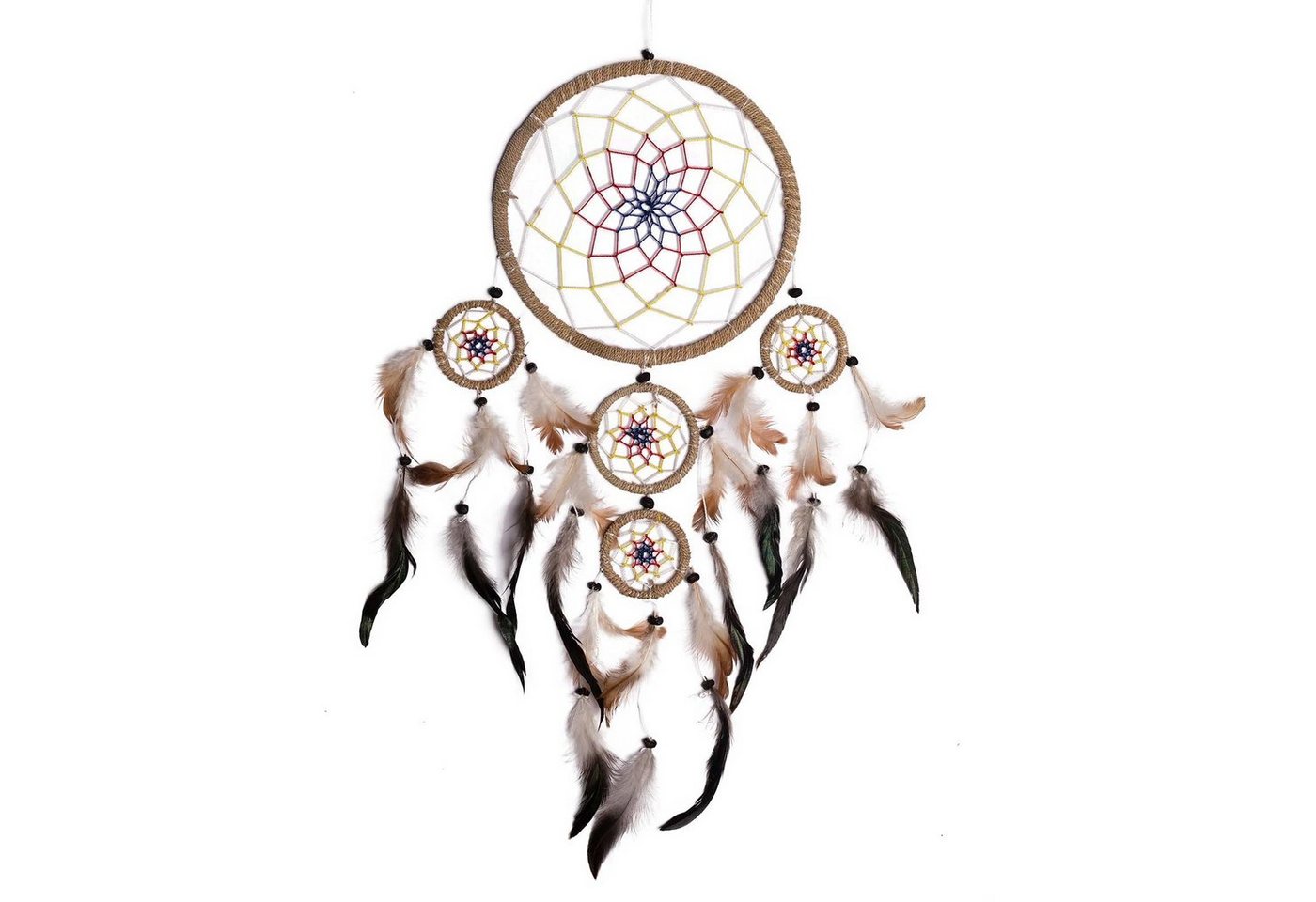 maDDma Dekohänger Traumfänger 35 x 60 cm Dreamcatcher, Hanf Wicklung, farbiges Netz, Traumfänger Hanfwicklung von maDDma