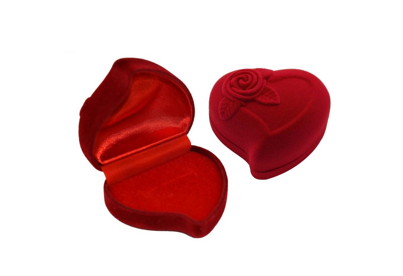 maDDma Geschenkbox 1 Ring-Etui in Herzform aus Samt mit Rosenverzierung, Herz rot-rot von maDDma