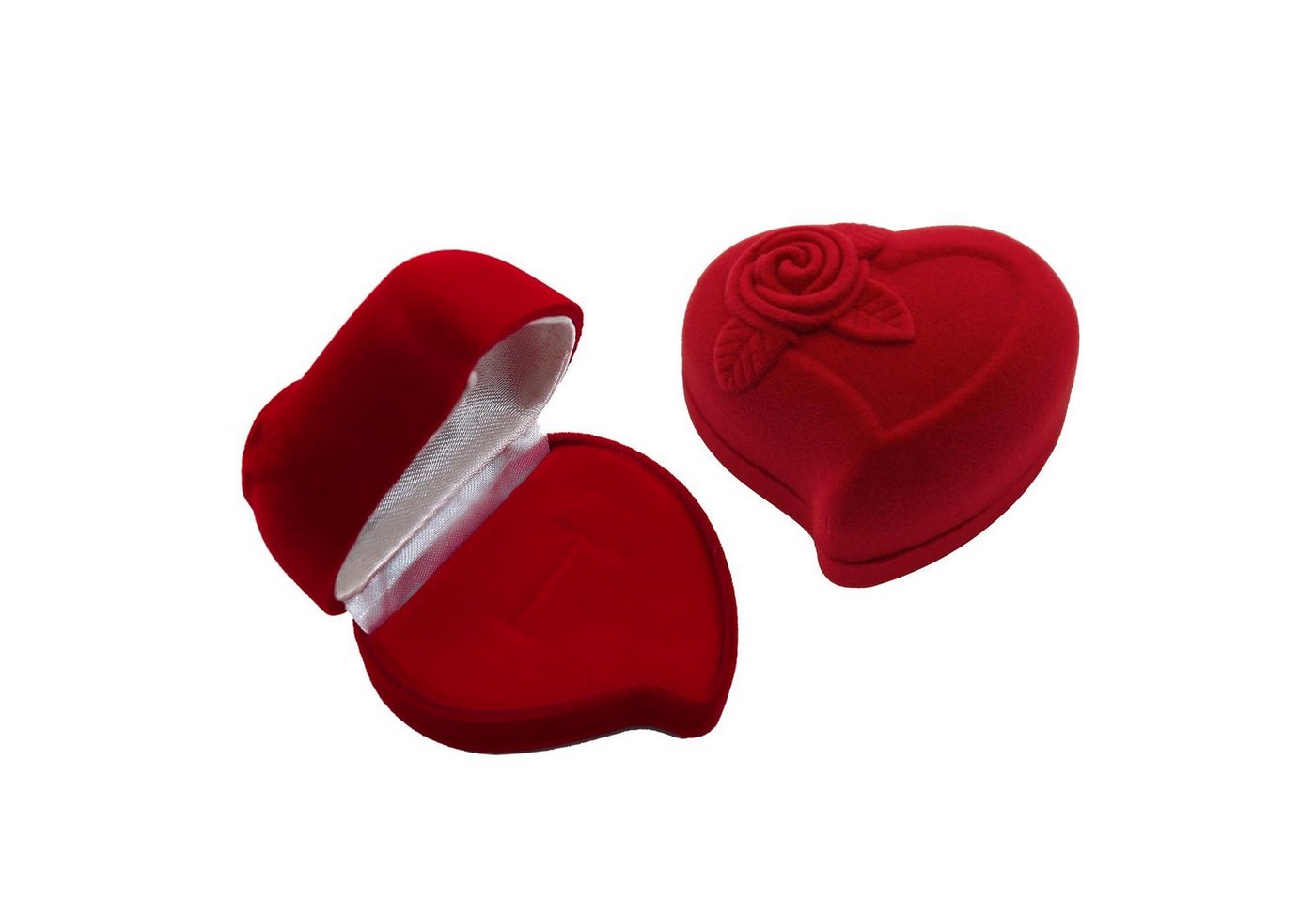 maDDma Geschenkbox 1 Ring-Etui in Herzform aus Samt mit Rosenverzierung, Herz rot-weiß von maDDma