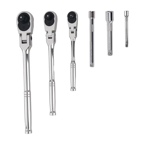 maXpeedingrods 6-teiliges Flexkopf-Ratschen-Set, 1/4 Zoll, 3/8 Zoll, 1/2-Zoll-Antrieb, flexibler Ratschengriffschlüssel, 72 Zähne, Schnellspanner, umkehrbar, 180° verstellbar von maXpeedingrods