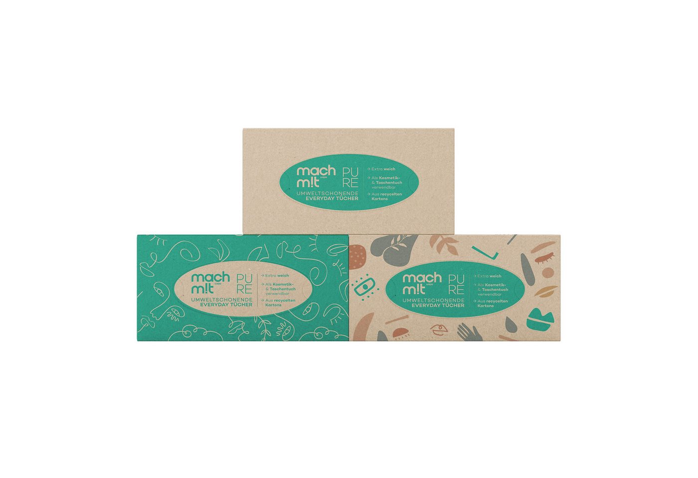 mach m!t Kosmetiktücher 4-lagig - Einzeln (1 Box) oder als Großpackung (24 Boxen) á 100 Tücher (1-St), aus recyceltem Karton von mach m!t