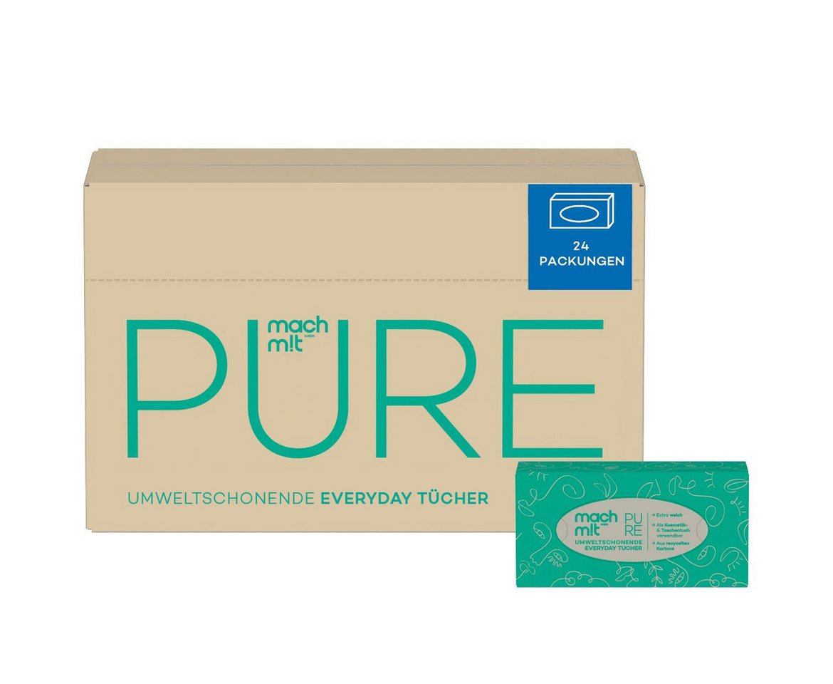 mach m!t Kosmetiktücher 4-lagig - Einzeln (1 Box) oder als Großpackung (24 Boxen) á 100 Tücher (24-St), aus recyceltem Karton von mach m!t