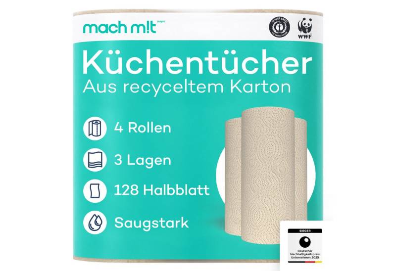 mach m!t Papierküchenrolle 4 o. 32 Rollen - 3-lagig - 128 Blatt (4-St) von mach m!t