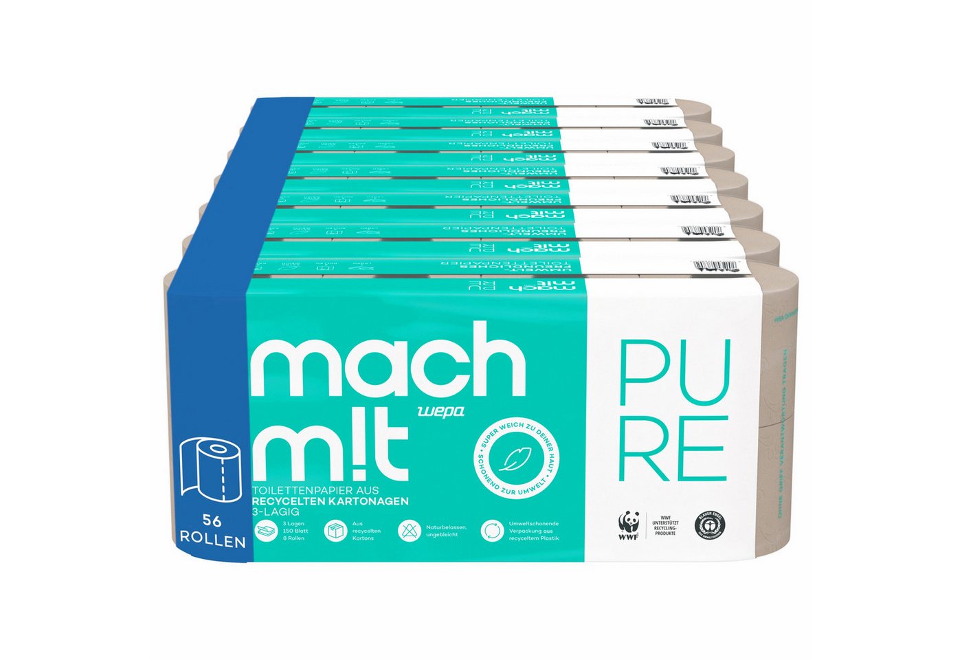 mach m!t Toilettenpapier PURE - 3-lagig - extra weich & nachhaltig (56-St) von mach m!t
