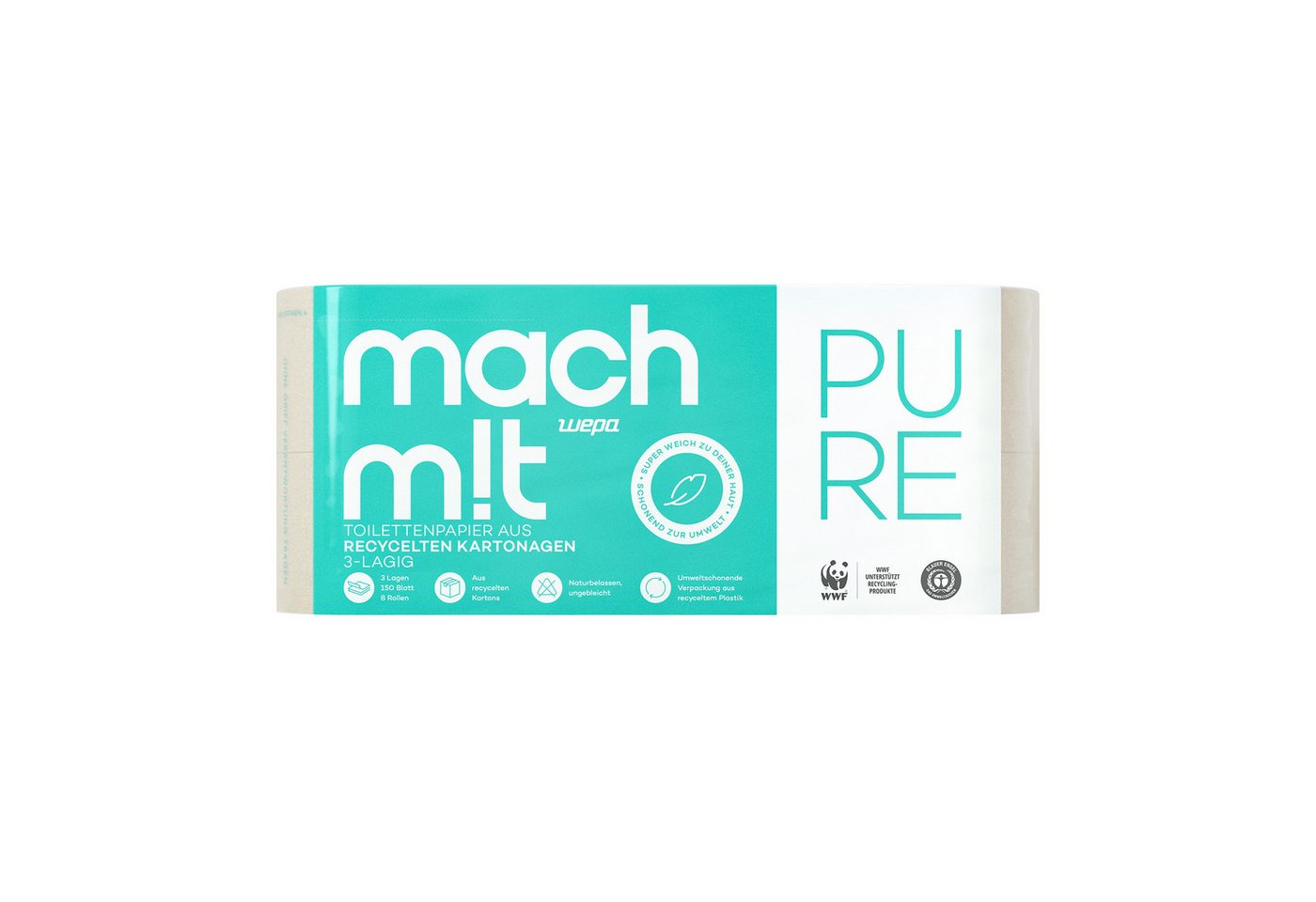 mach m!t Toilettenpapier PURE - 3-lagig - extra weich & nachhaltig (8-St) von mach m!t