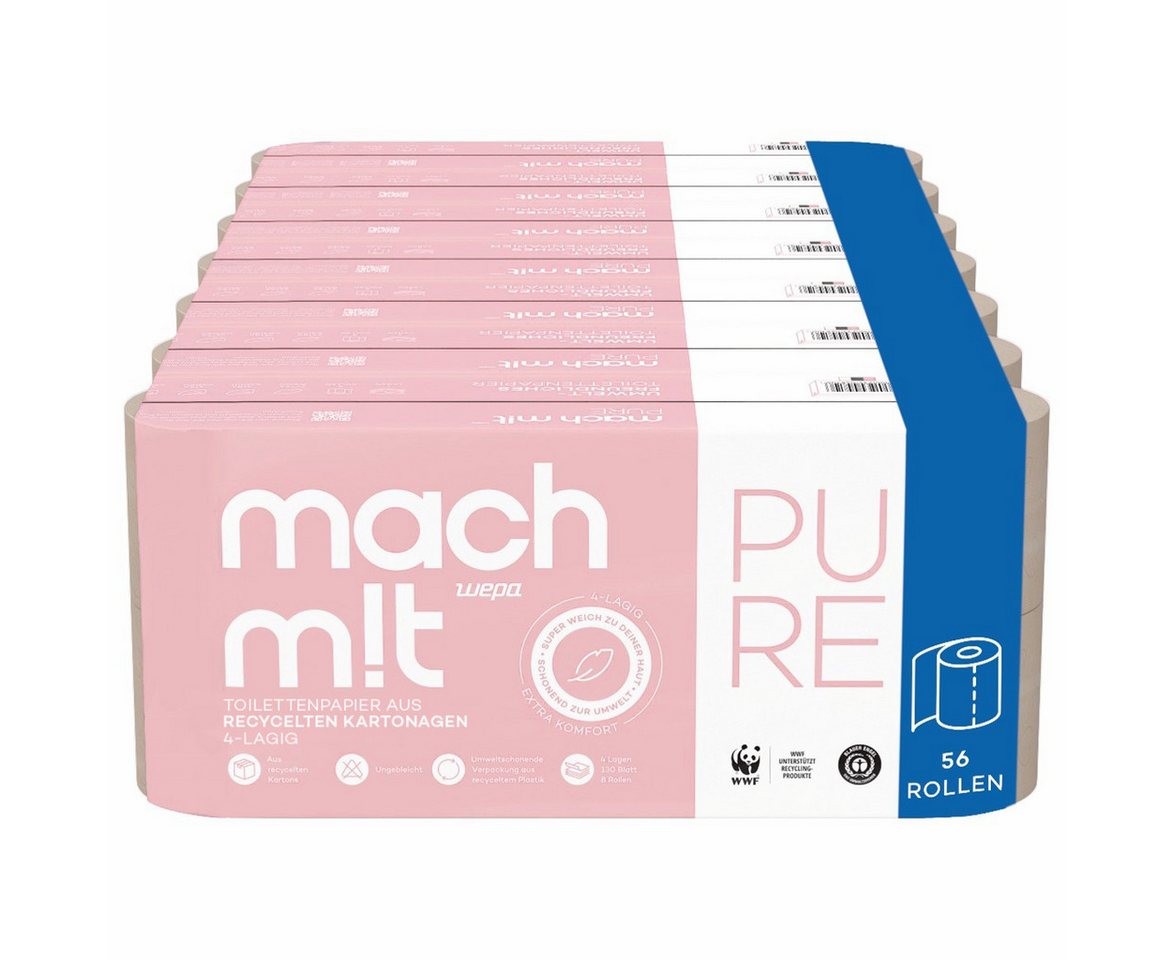mach m!t Toilettenpapier PURE 4-lagig - extra weich - das Premium Hygienepapier (56-St) von mach m!t