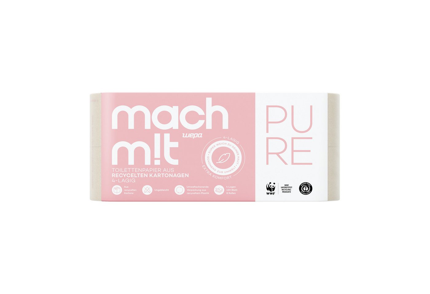 mach m!t Toilettenpapier PURE 4-lagig - extra weich - das Premium Hygienepapier (8-St) von mach m!t