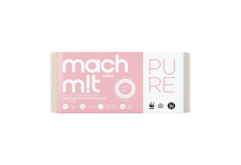 mach m!t Toilettenpapier PURE 4-lagig - extra weich - das Premium Hygienepapier (8-St) von mach m!t