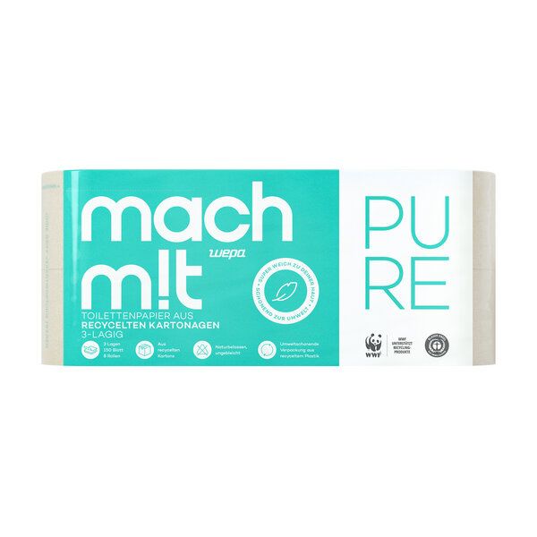 mach m!t PURE Toilettenpapier 3-lagig - aus recyceltem Karton - Made in Germany mach m!t PURE Toilettenpapier 3-lagig - aus recyceltem Karton - Made in Germany von mach m!t