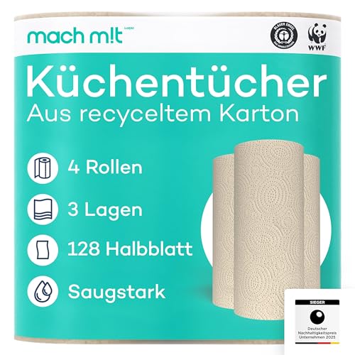 4 x Küchenrolle 3-lagig - 128 Halbblatt pro Rolle – frei von Bleichmitteln – Made in Germany - aus recyceltem Karton – extra saugstark & umweltschonend - recycelbar – Küchenpapier - mach m!t PURE 4 x Küchenrolle 3-lagig - 128 Halbblatt pro Rolle – frei von Bleichmitteln – Made in Germany - aus recyceltem Karton – extra saugstark & umweltschonend - recycelbar – Küchenpapier - mach m!t PURE von mach mit wepa