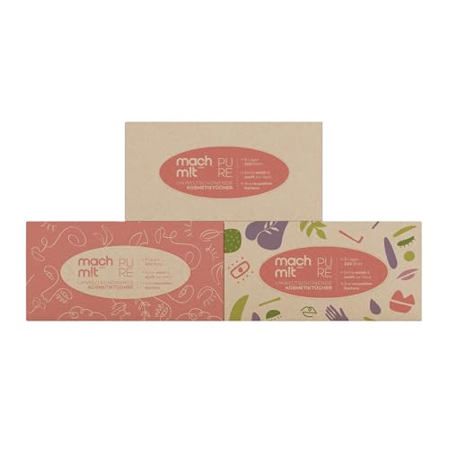 machm!t PURE Kosmetiktücher - 200 Tücher - 2-lagig – ungebleicht - aus recyceltem Karton - extrem weich & nachhaltig – Made in Germany – 100% recycelbar – Umfang: 1 Packung mit 200 Tücher von mach mit wepa