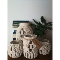 Makramee-Glas-Set | Makramee-Gläser Laterne Teelicht Seil Auf Bestellung von macramebylucja