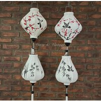 4 Stück Hoi An Bambus Laterne 35cm - Handbemalt Mit Mustern von macynvintage