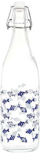 Madame Coco Nachttisch Wasserkaraffe mit Glas | Glaskaraffe Audrey Nachttischkaraffe, transparent 1000 ml Nachtkaraffe Krug und Tasse Nachtkaraffe mit Beche Glaskaraffe (Glass 1lt Fisch) von madame coco