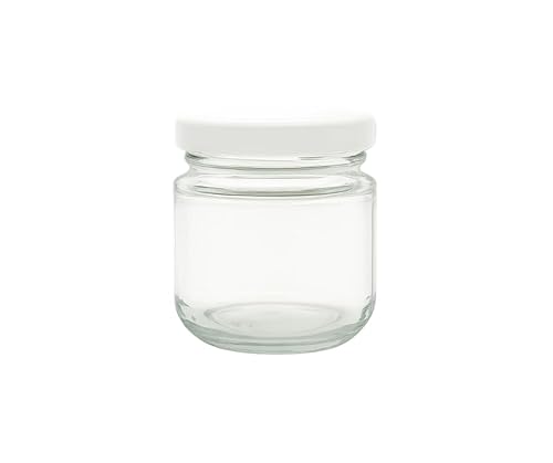 made in home - Mini Gläser 100 ml, Einmachglas, Gewürzgläser mit Schraubdeckel, Gold Deckel, Probiergläser, Marmeladengläser, kleine Honiggläser, Rundgläser (12, Weiß, 100ml) von made in home