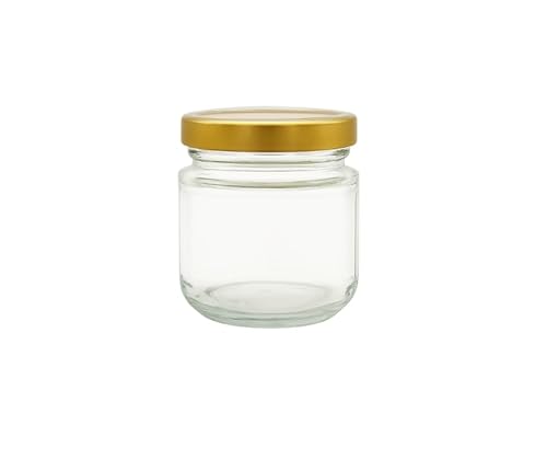 made in home - Mini Gläser 100 ml, Einmachglas, Gewürzgläser mit Schraubdeckel, Gold Deckel, Probiergläser, Marmeladengläser, kleine Honiggläser, Rundgläser (24, Gold, 100ml) von made in home